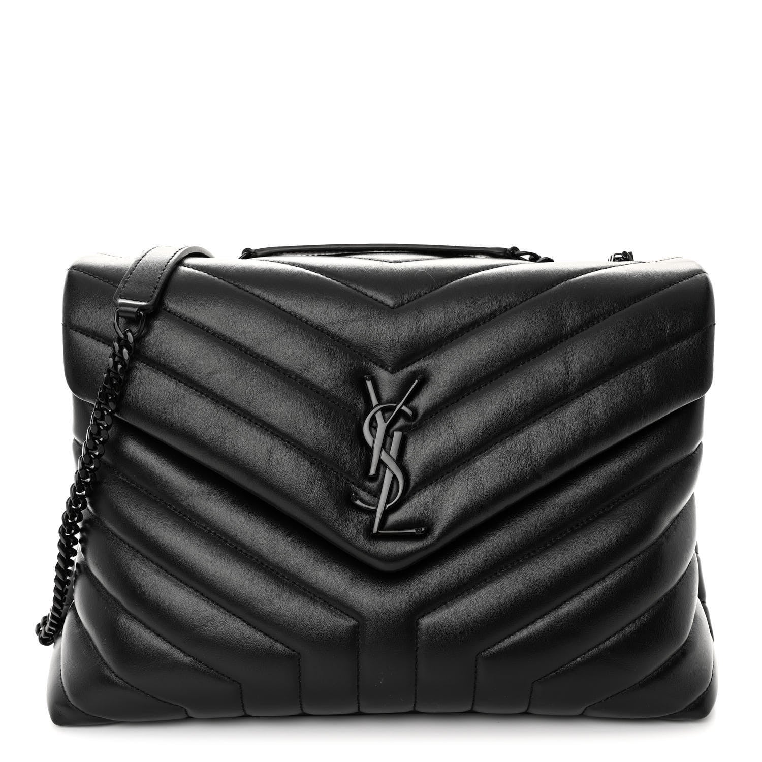 Saint Laurent Calfskin Y Quilted Monogram Medium Loulou Chain Satchel Black 1 of 9