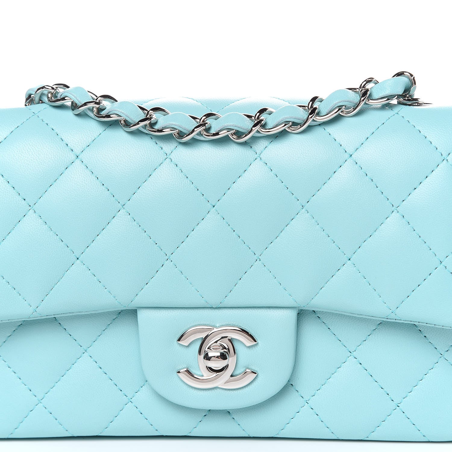 Chanel Lambskin Quilted Mini Rectangular Flap Light Blue 10 of 11