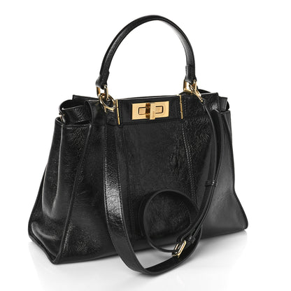 Fendi Agnello Old Shine Medium Peekaboo Iconic Satchel Black 3 of 8