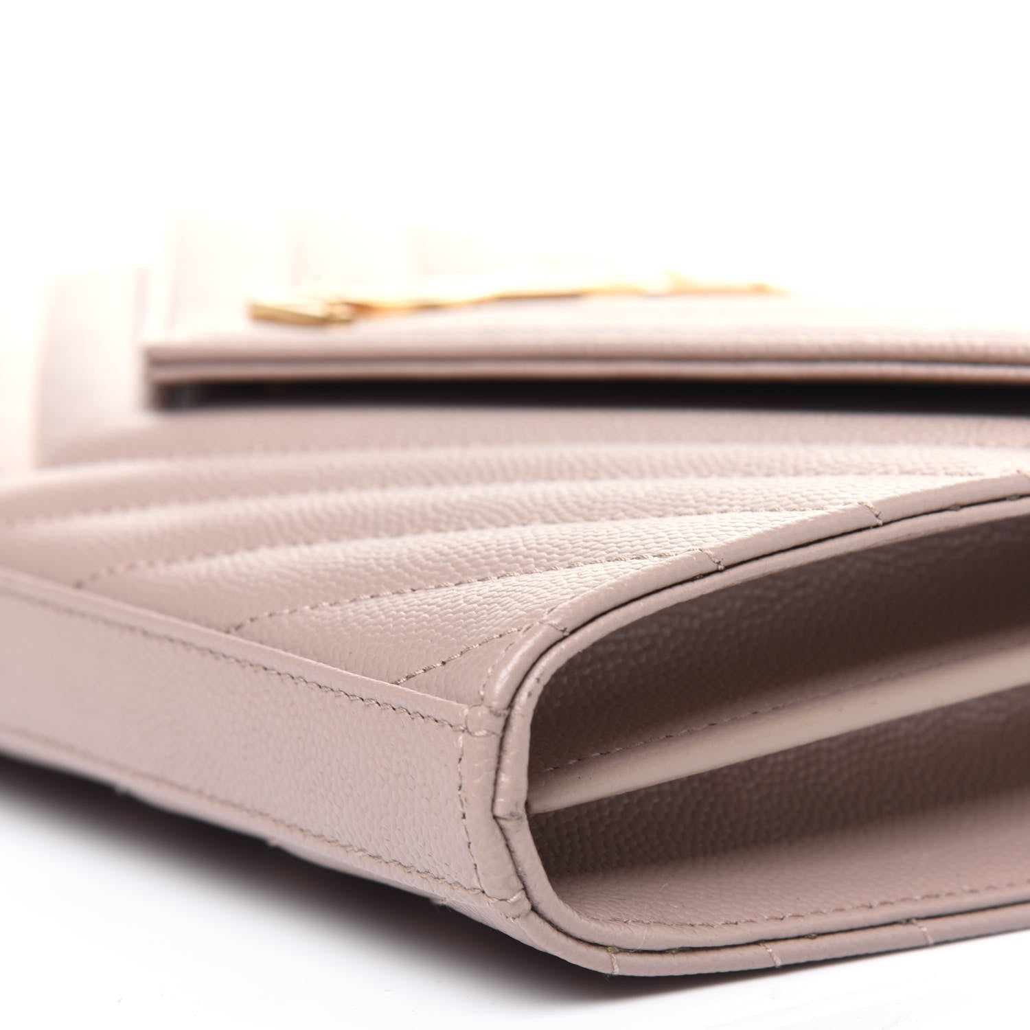 Saint Laurent Grain De Poudre Matelasse Chevron Monogram Chain Wallet Rose Antic 12 of 18