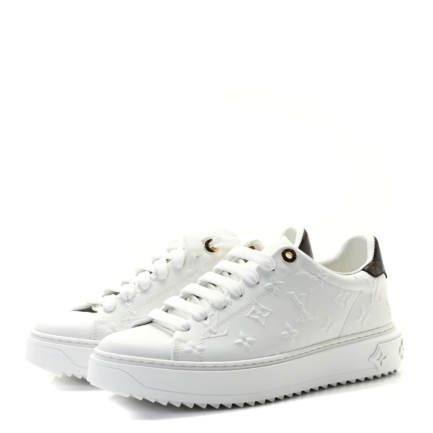 Lambskin Embossed Monogram Time Out Sneakers 40 White