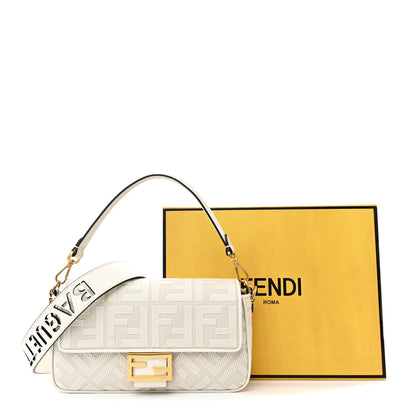 Fendi Canvas Vitello King Extra Strap FF Embroidered Baguette White Ice 13 of 13
