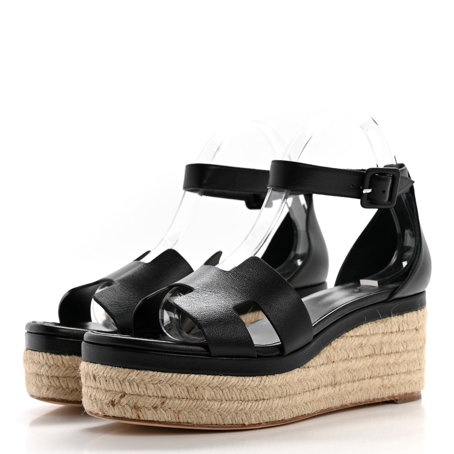 Goatskin Elda Espadrille Wedge Sandals 41 Black