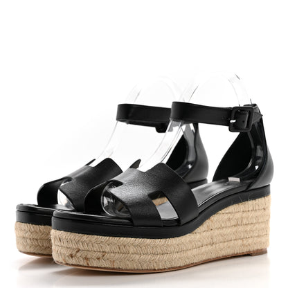 Hermes Goatskin Elda Espadrille Wedge Sandals 41 Black 3 of 8