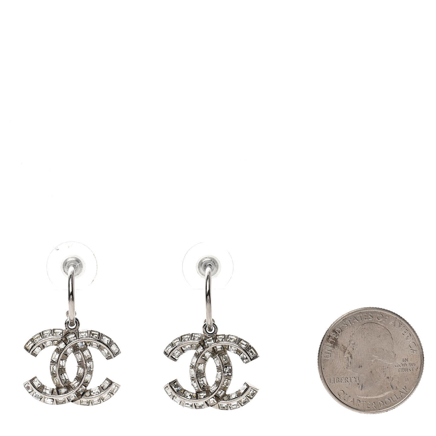 Baguette Crystal CC Dangle Earrings Silver