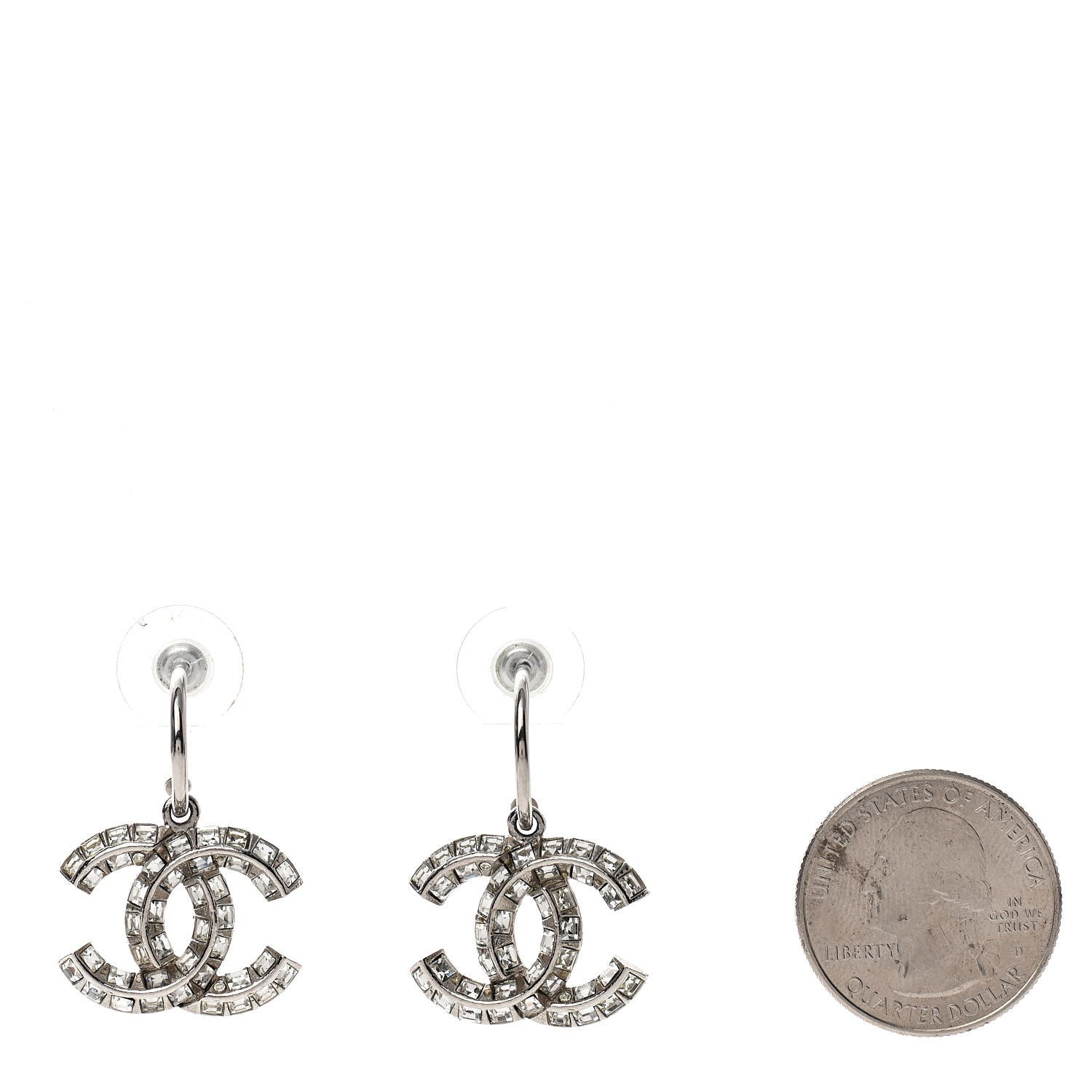Chanel Baguette Crystal CC Dangle Earrings Silver 2 of 4