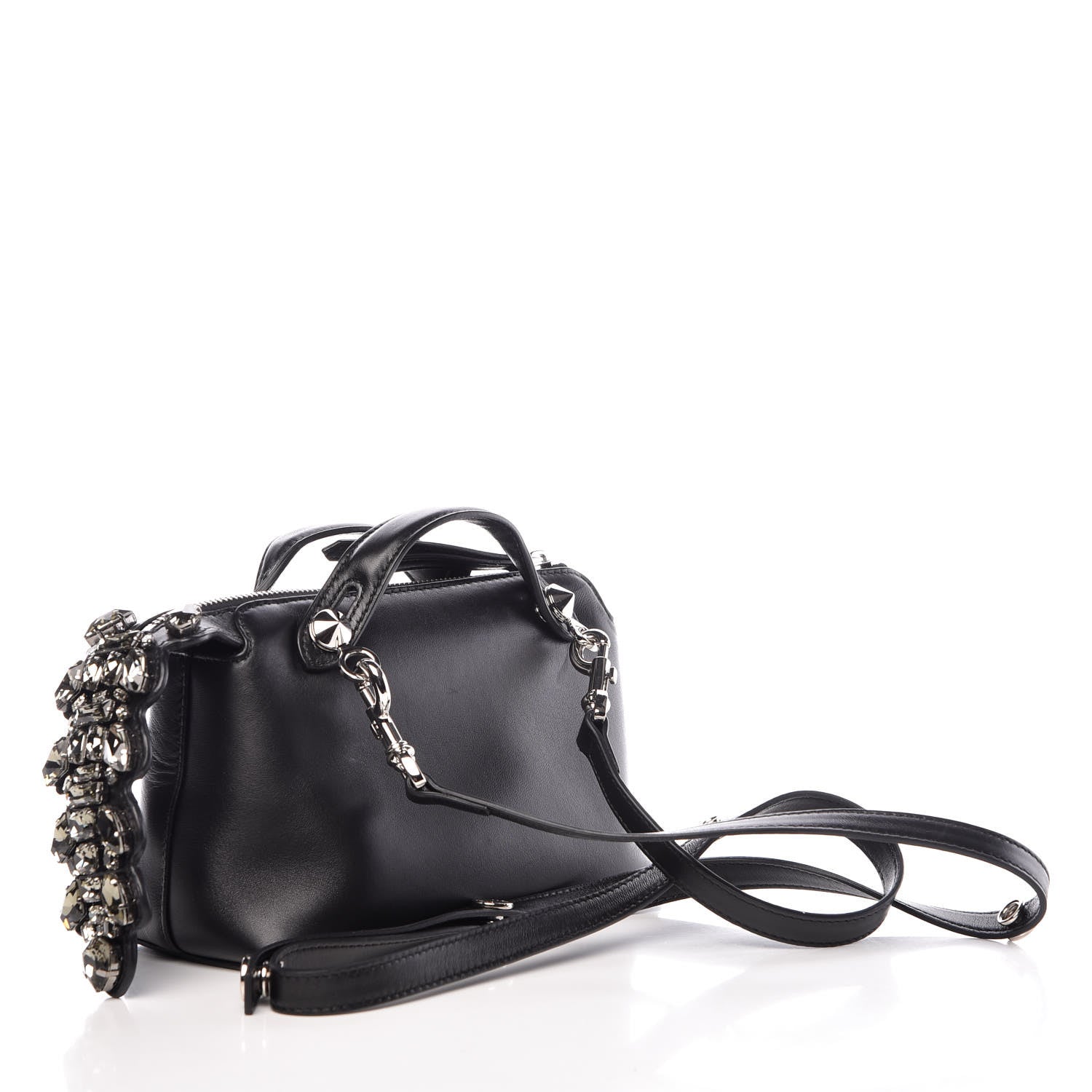 Fendi Shiny Nappa Crystal Croc Tail Mini By The Way Boston Bag Black Smoky Quartz 3 of 12