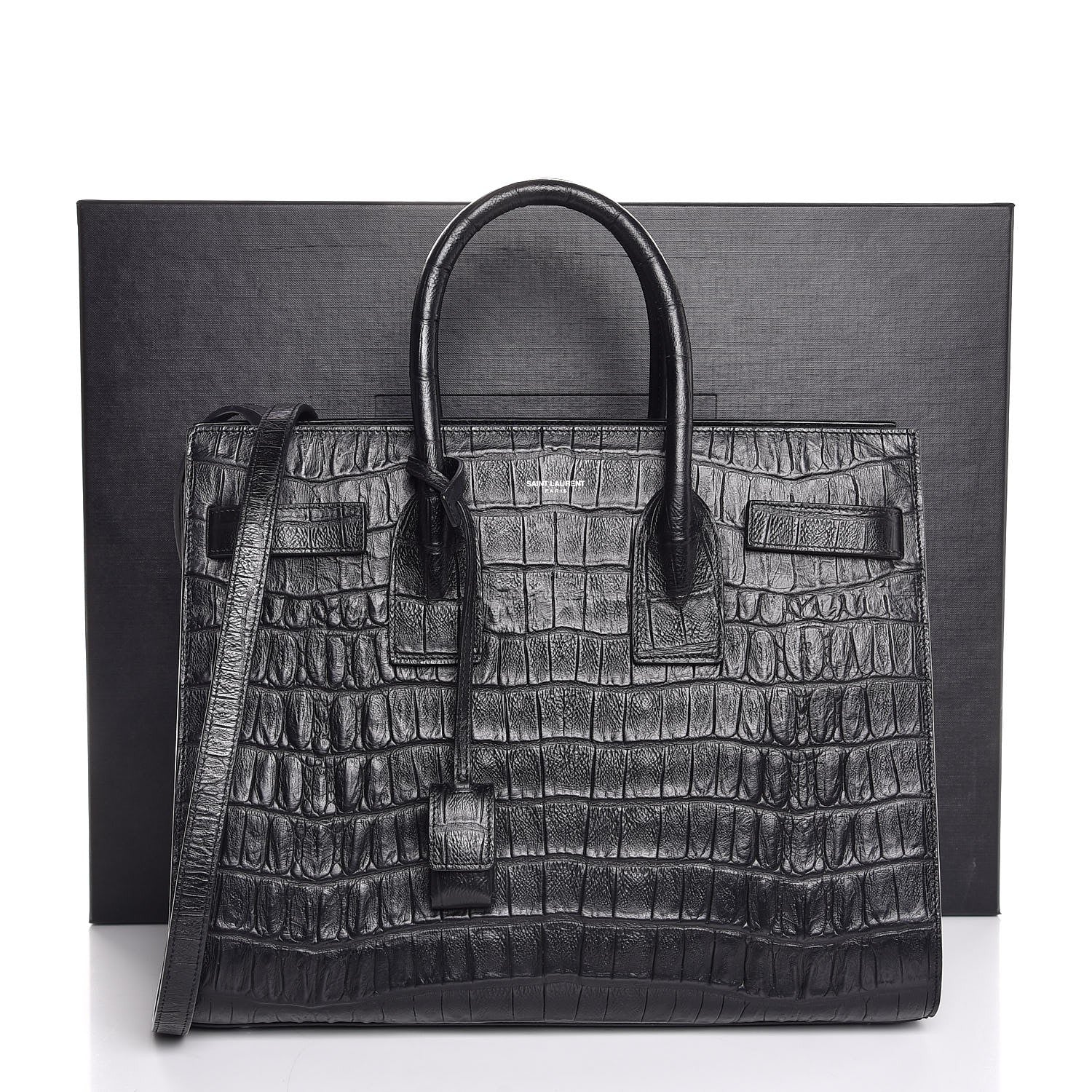 Saint Laurent Calfskin Crocodile Embossed Small Sac de Jour Black 8 of 8