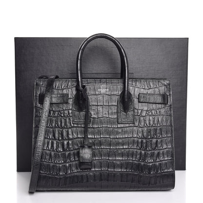 Saint Laurent Calfskin Crocodile Embossed Small Sac de Jour Black 8 of 8