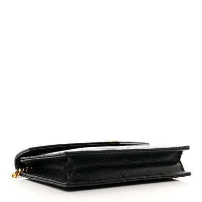 Saint Laurent Grain De Poudre Matelasse Chevron Monogram Envelope Chain Wallet Black 4 of 11