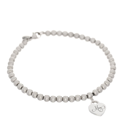Tiffany Sterling Silver 4mm Mom Heart Tag Bead Bracelet 1 of 4