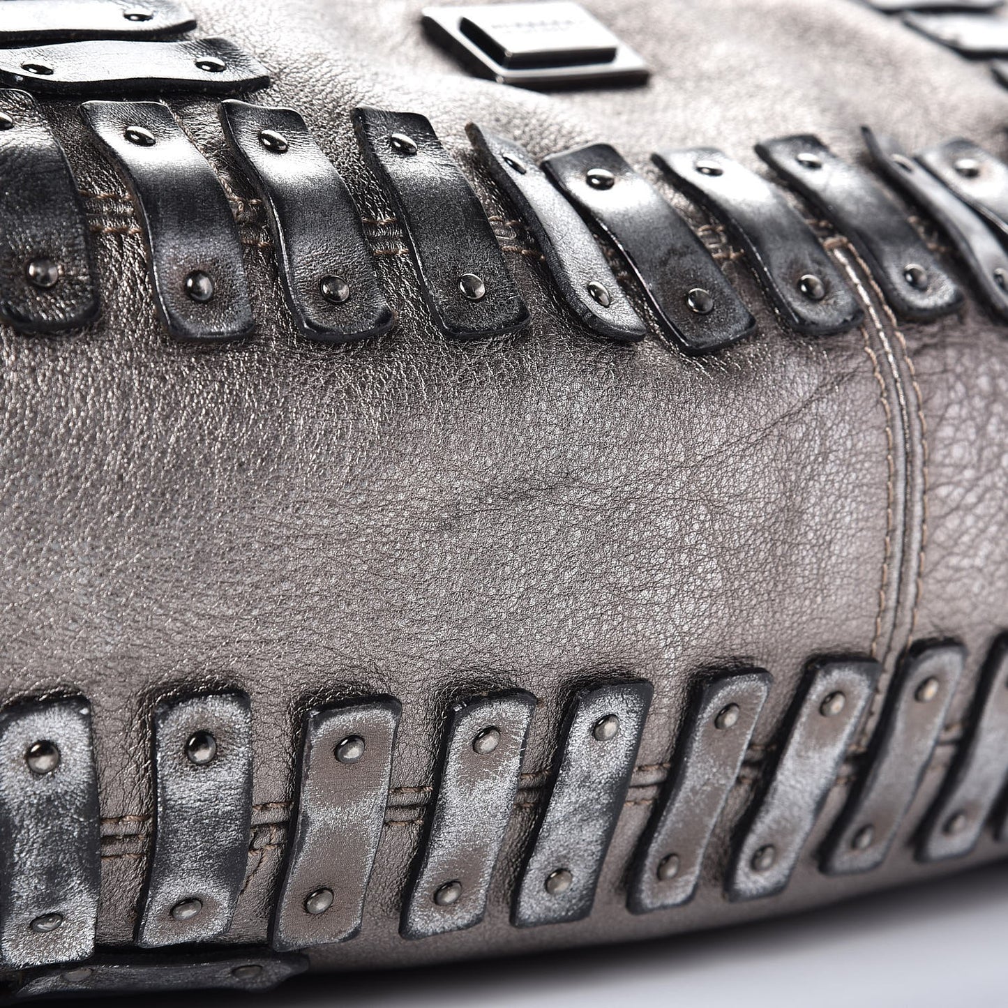 Calfskin Metallic Studded Hobo Bag Silver