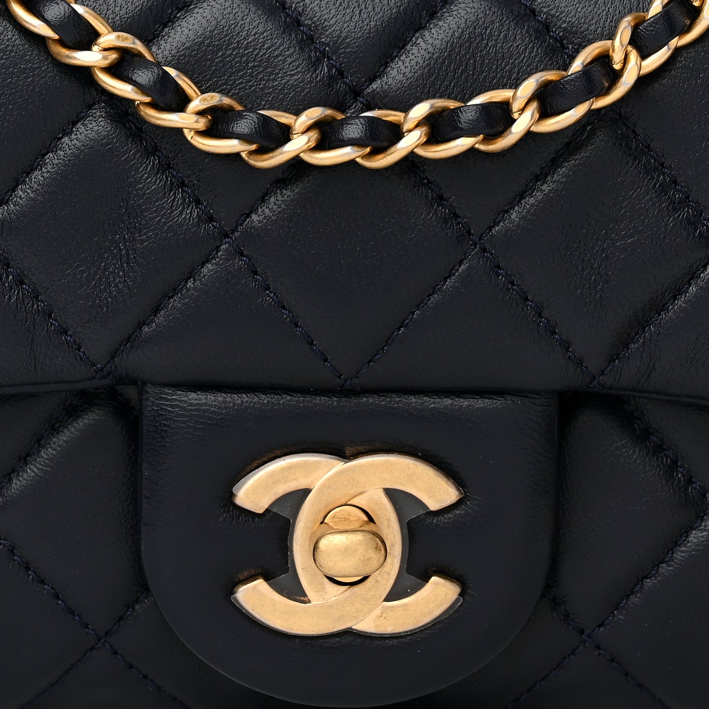 Lambskin Quilted Mini Pearl Crush Rectangular Flap Navy Blue