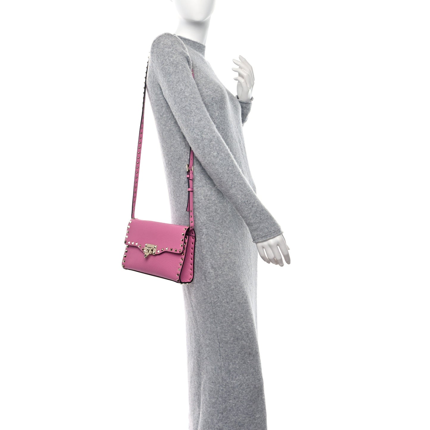 Pebbled Calfskin Medium Rockstud Flip Lock Crossbody Bag Dawn Pink