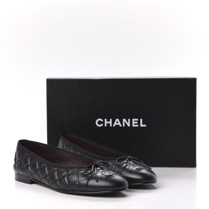 Chanel Aged Calfskin Quilted CC Cap Toe Ballerina Flats 39 Black 8 of 8