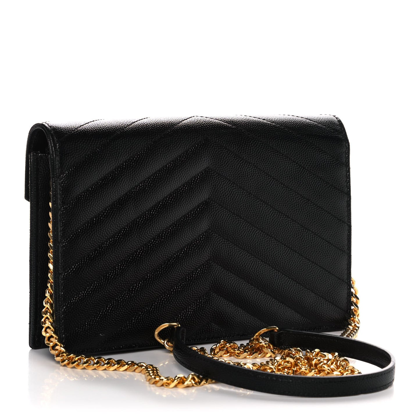 Grain De Poudre Matelasse Chevron Monogram Envelope Chain Wallet Black