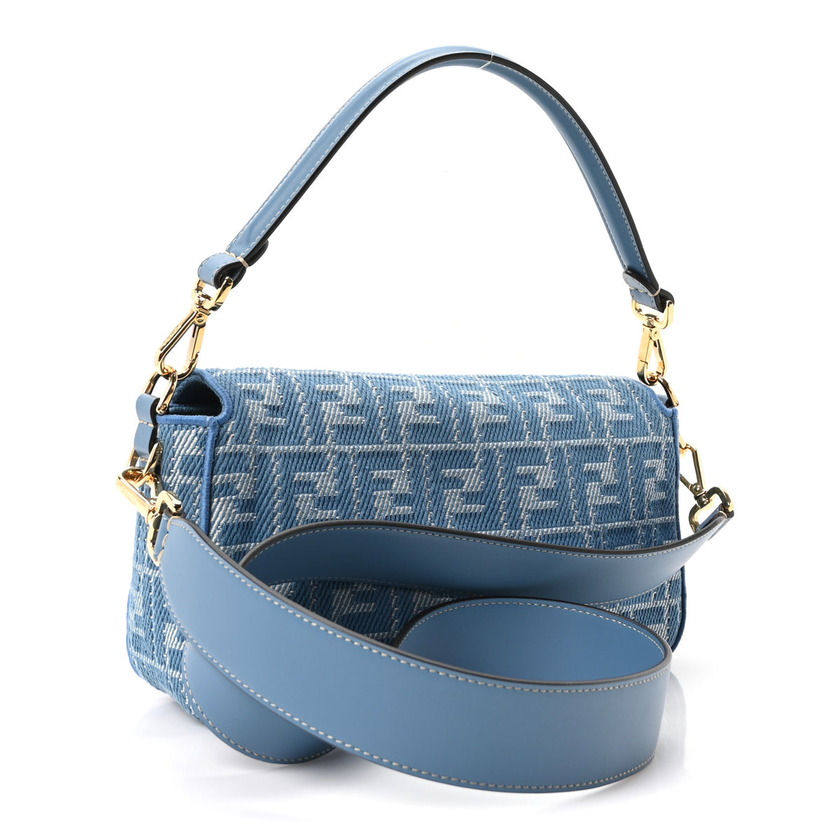 Fendi Denim Effect Fabric Jacquard FF Vitello Grace Mamma Baguette Blue 3 of 11