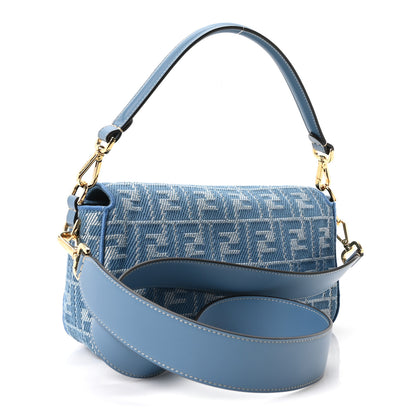 Fendi Denim Effect Fabric Jacquard FF Vitello Grace Mamma Baguette Blue 3 of 11