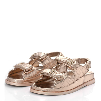 Chanel Iridescent Lambskin Quilted Velcro Dad Sandals 36.5 Light Bronze 3 of 13