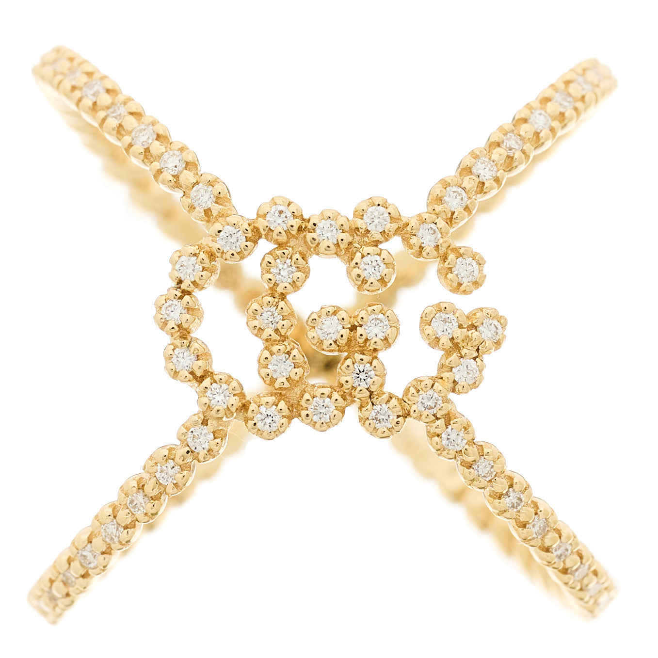 Gucci 18K Yellow Gold Diamond GG Running X Ring 48 4.5 1 of 5