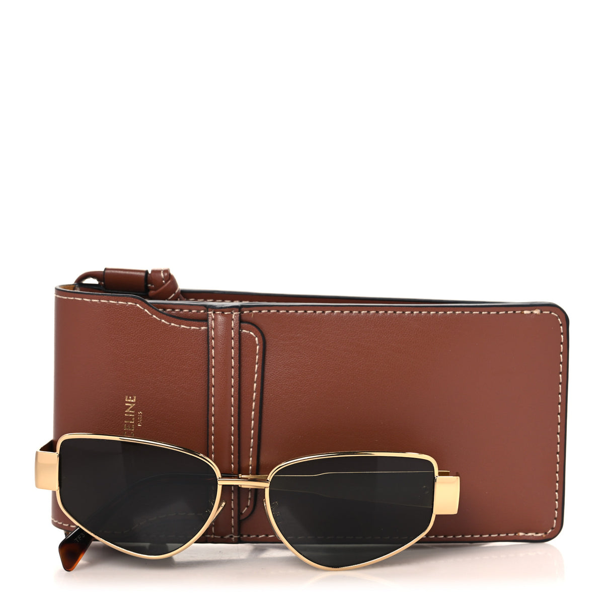 Celine Metal Triomphe Cat Eye Sunglasses CL40293U Gold Green 7 of 7