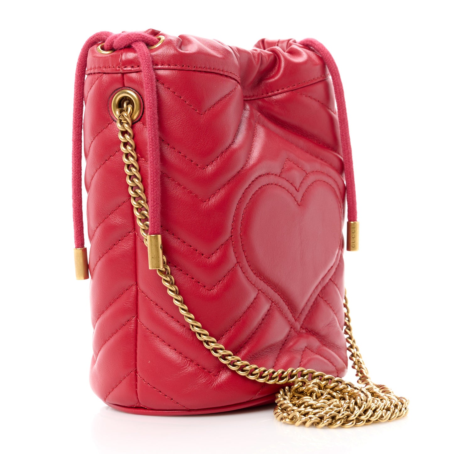 Calfskin Matelasse Mini GG Marmont 2.0 Bucket Bag Hibiscus Red