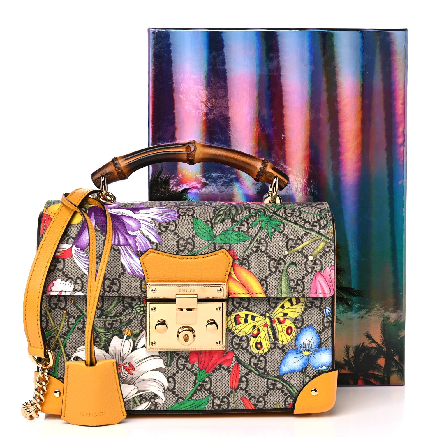 Gucci GG Supreme Monogram Flora Small Padlock Bamboo Shoulder Bag Beige Multicolor Crop 10 of 10