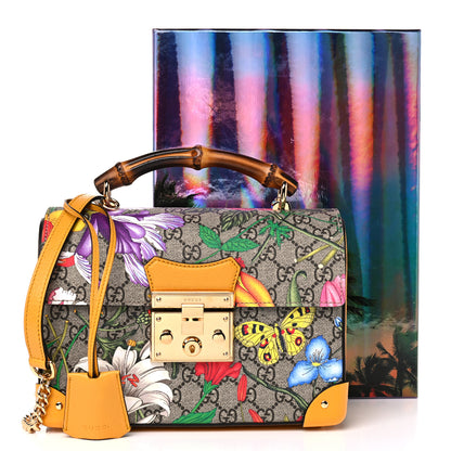 Gucci GG Supreme Monogram Flora Small Padlock Bamboo Shoulder Bag Beige Multicolor Crop 10 of 10
