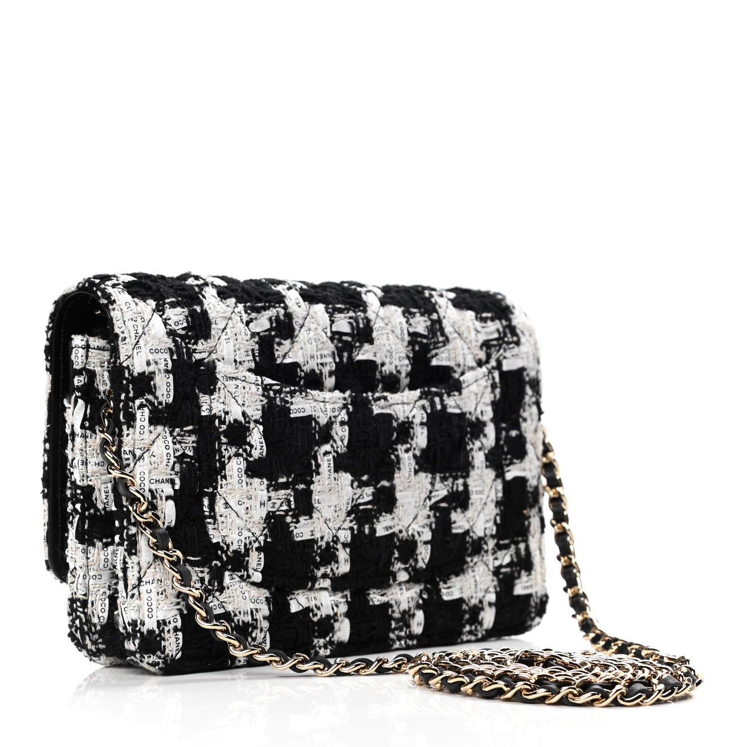 Chanel Tweed Quilted Wallet On Chain WOC Black Ecru White 2 of 4