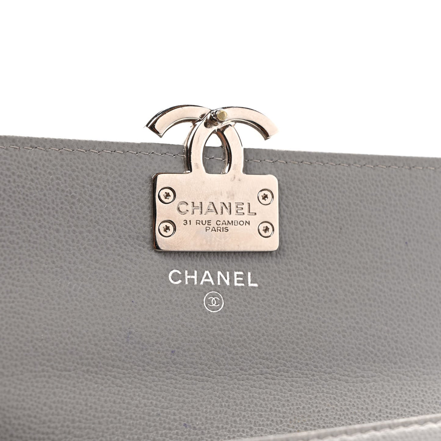 Grained Calfskin Quilted CC Box Flap Wallet Grey