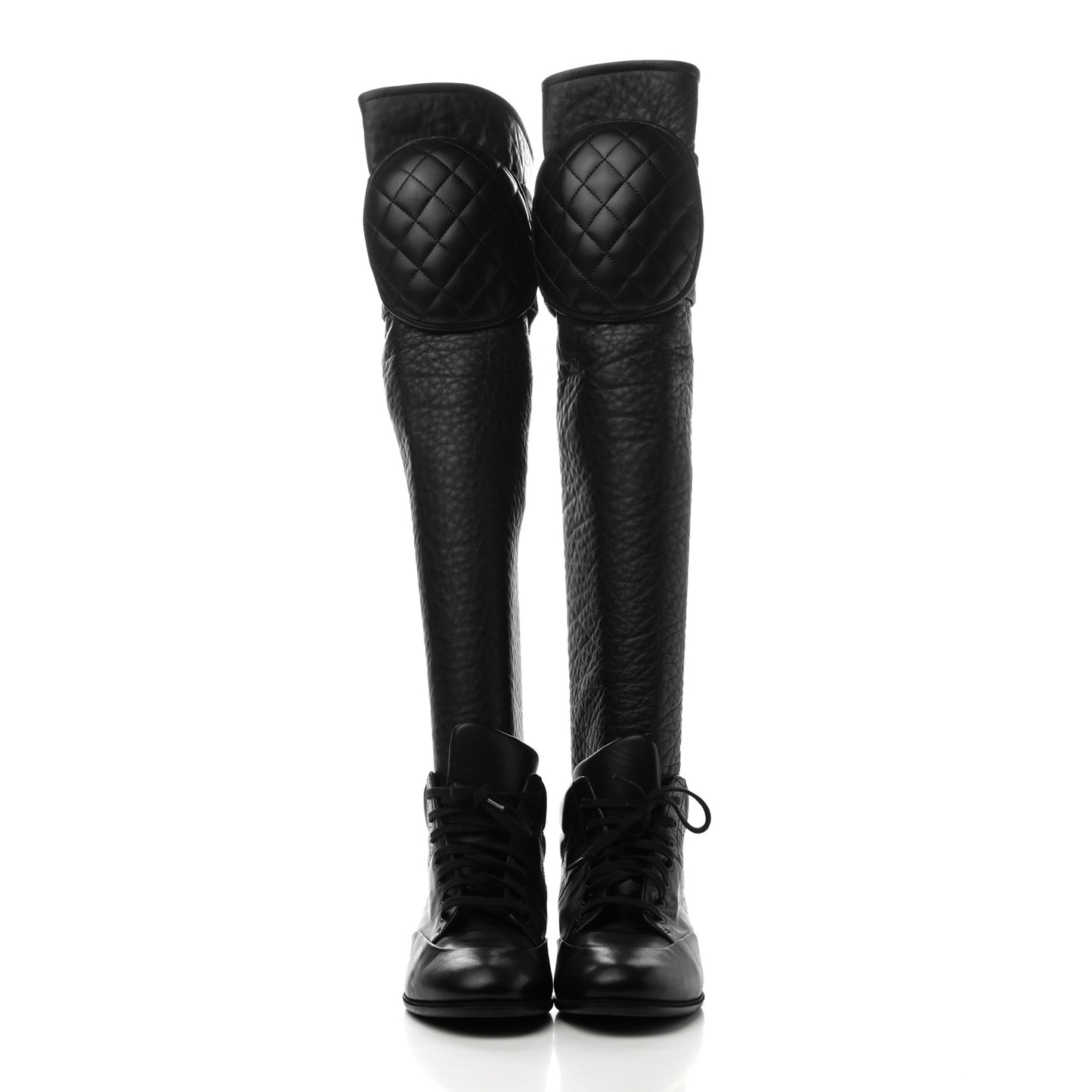Calfskin Tumbled Lambskin Lace Up Knee High Sneaker Boots 38 Black