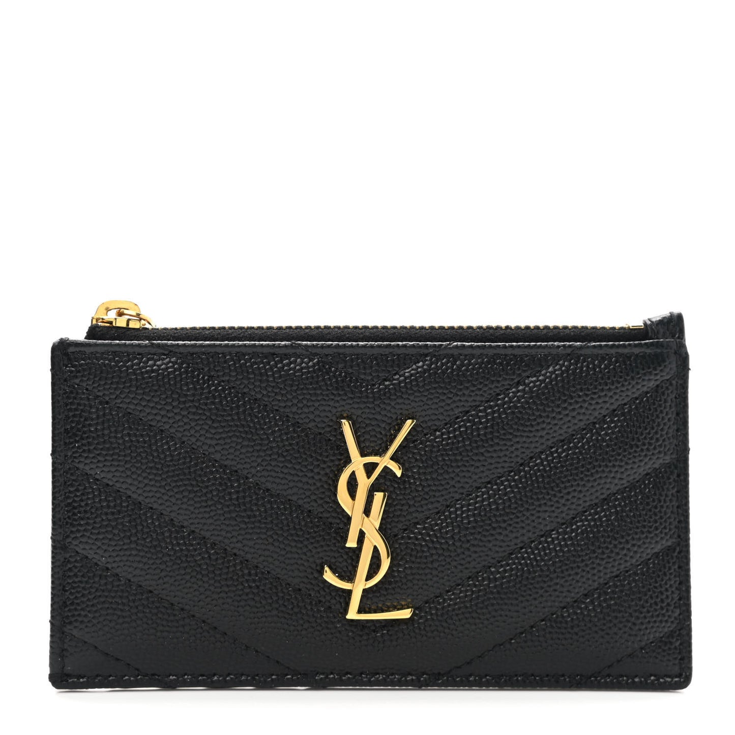 Grain De Poudre Matelasse Chevron Monogram Fragments Zippered Card Case Black