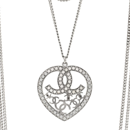 Chanel Crystal Heart CC Multi Strand Chain Necklace Silver 4 of 6