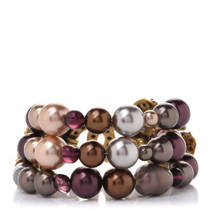 Chanel Crystal Bead CC Camellia Bracelet Purple Gold 3 of 4