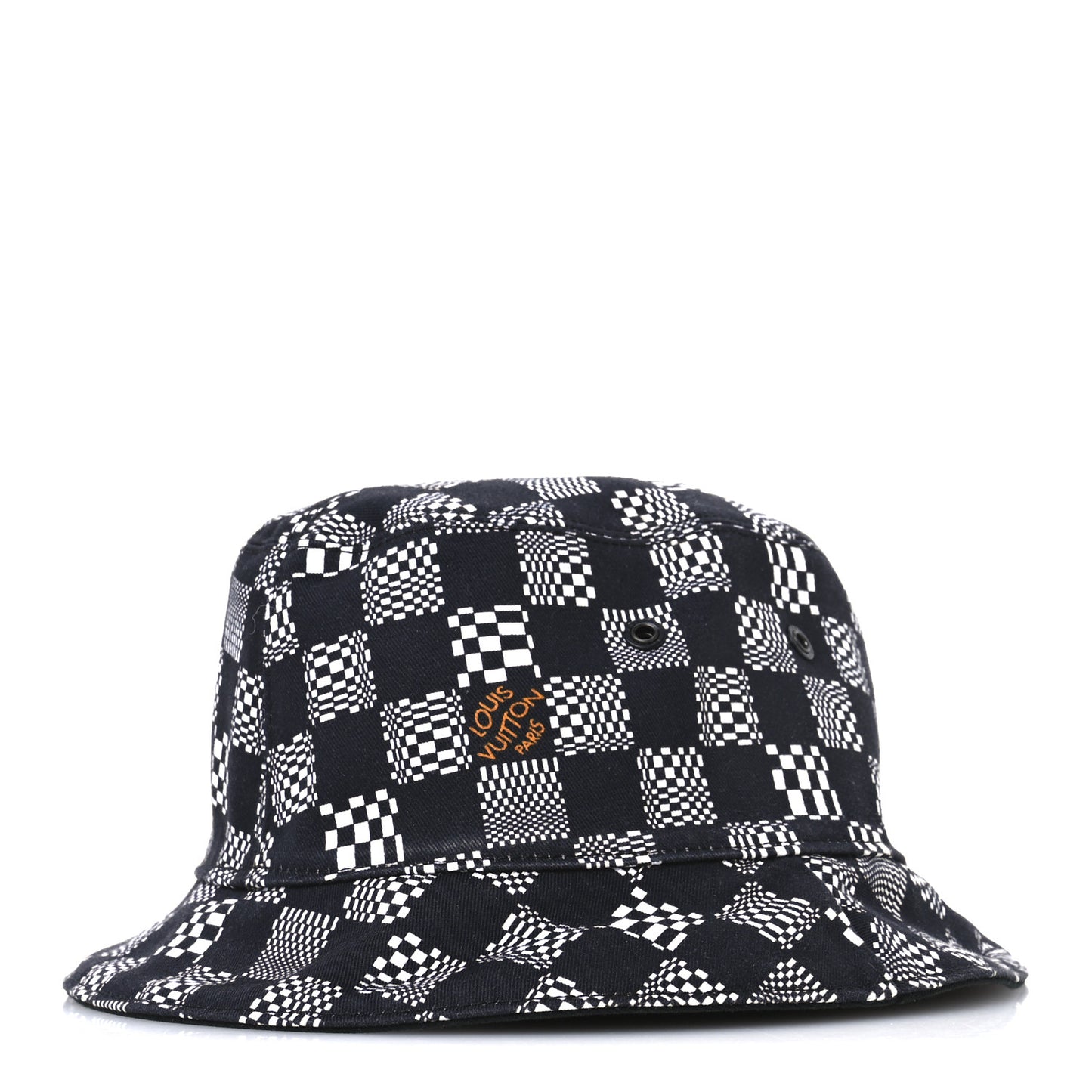 Cotton Damier Distorted Reversible Bucket Hat Black