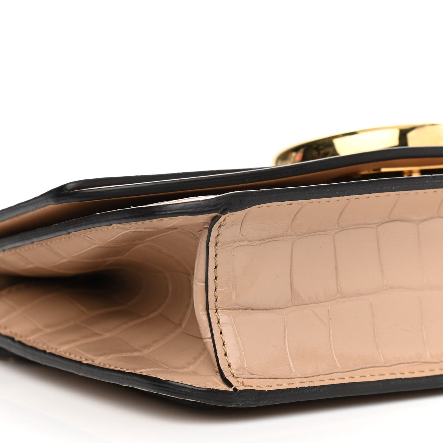 Calfskin Crocodile Embossed C Shoulder Bag Nut
