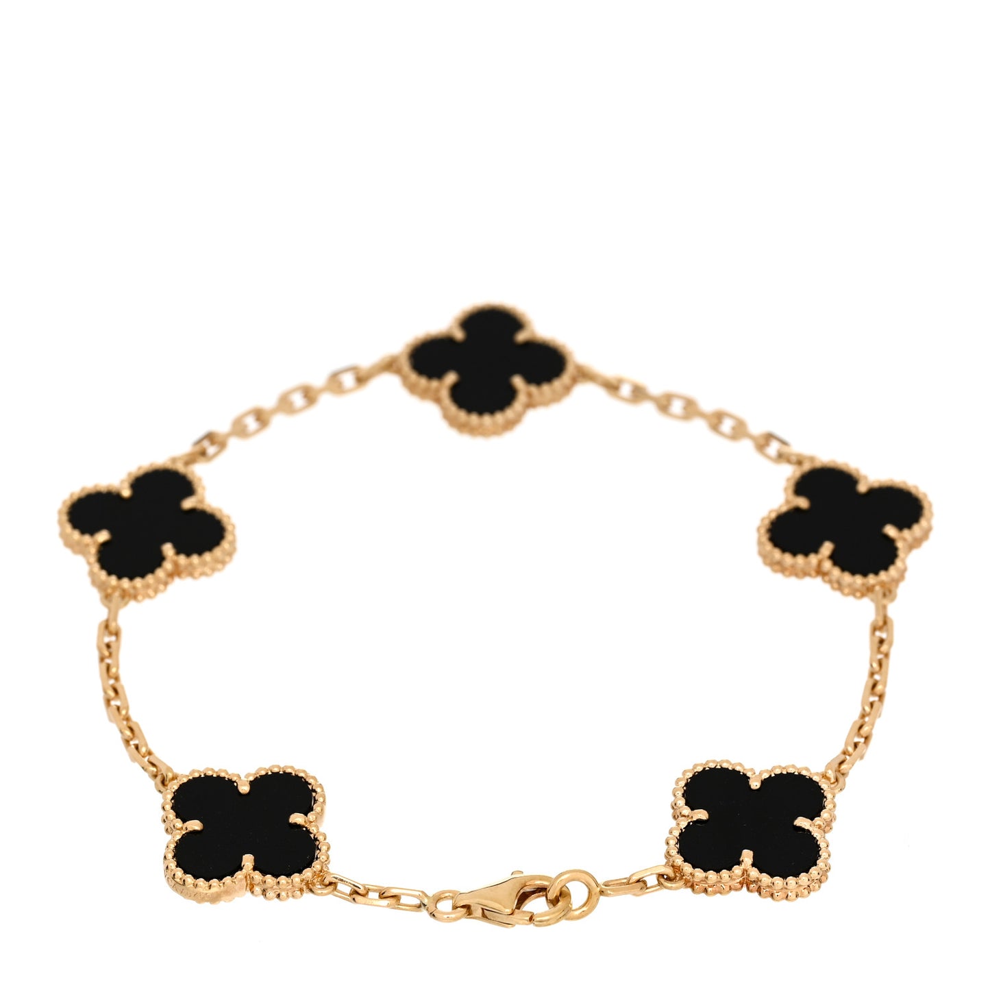 18K Yellow Gold Black Onyx 5 Motifs Vintage Alhambra Bracelet