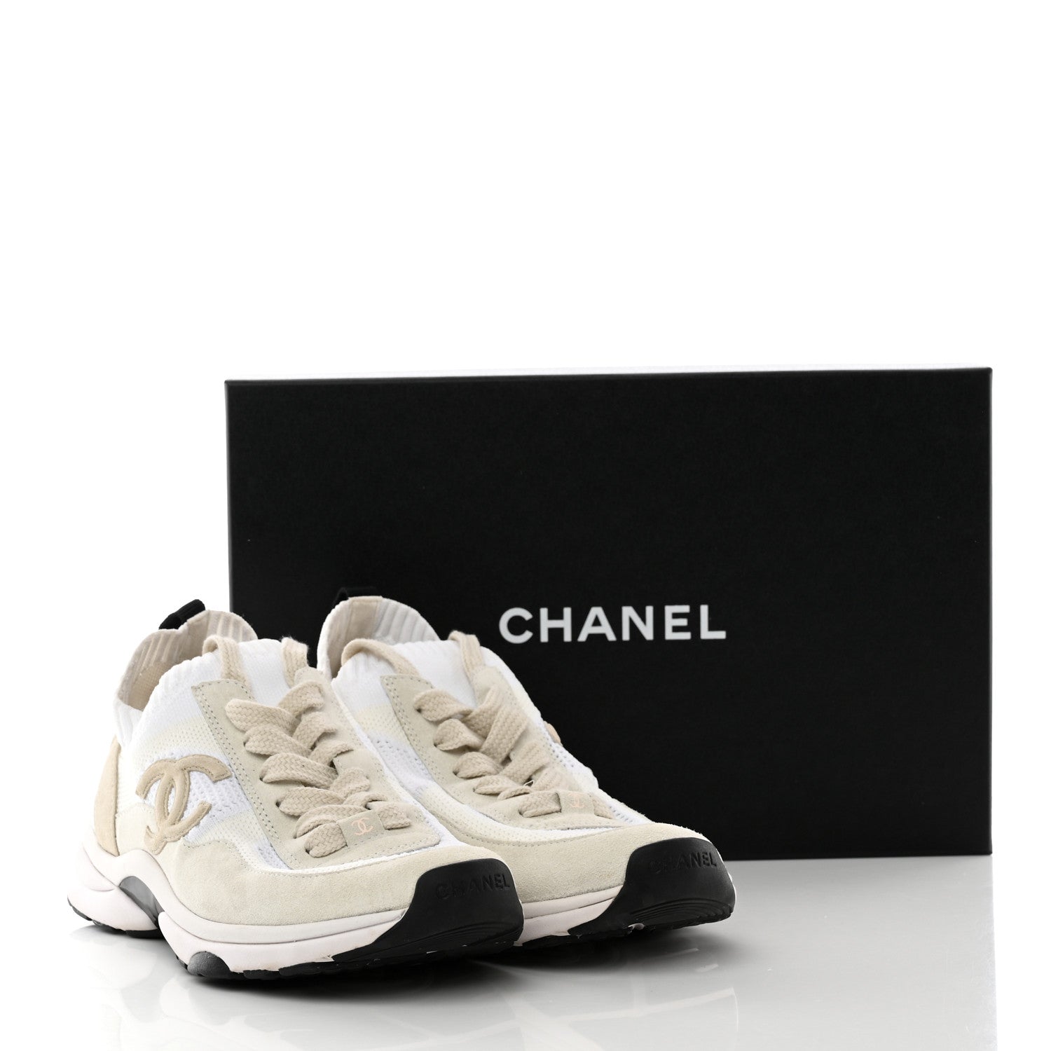 Chanel Mesh Suede Fabric Womens CC Sneakers 40 White Ivory Light Beige 18 of 18