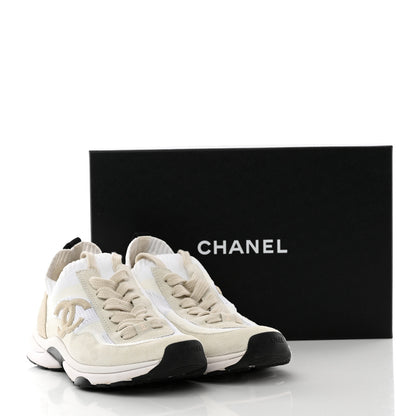 Chanel Mesh Suede Fabric Womens CC Sneakers 40 White Ivory Light Beige 18 of 18