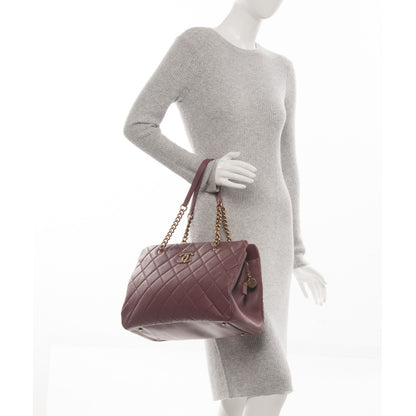 Chanel Calfskin Quilted Large CC Crown Tote Dark Red 2 of 7