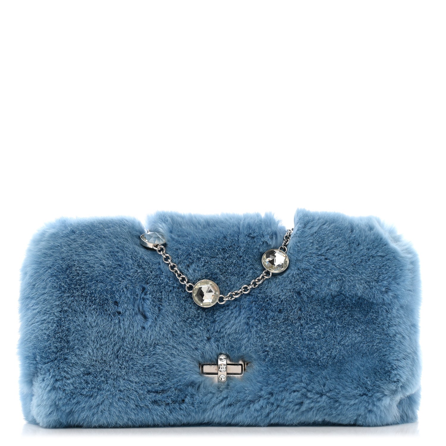 Miu Miu Rabbit Fur Crystal Flap Clutch Blue 1 of 11