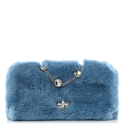 Miu Miu Rabbit Fur Crystal Flap Clutch Blue 1 of 11