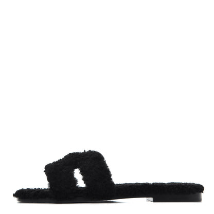 Hermes Woolskin Oran Sandals 40 Black 1 of 13