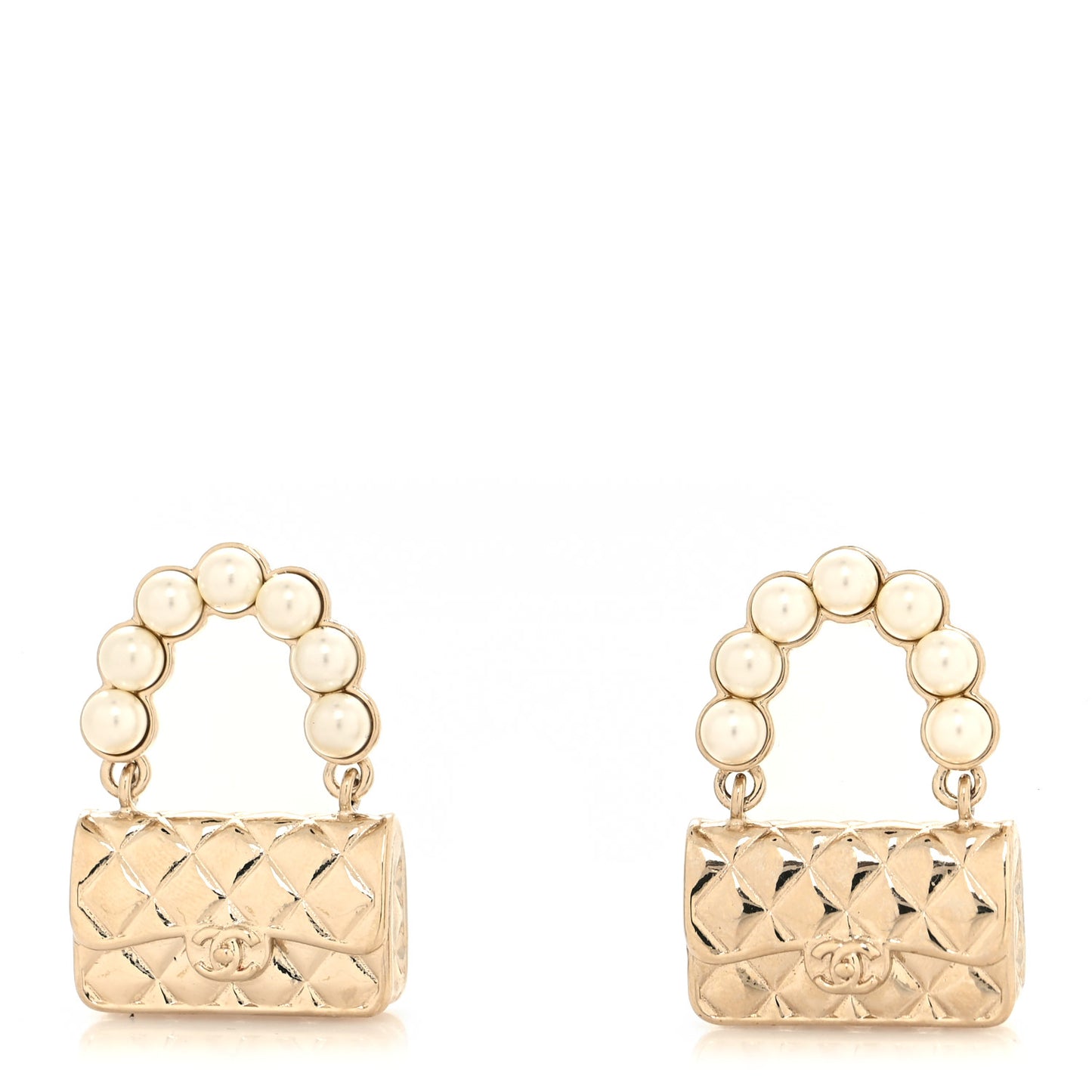Pearl Quilted CC Flap Bag Earrings Gold