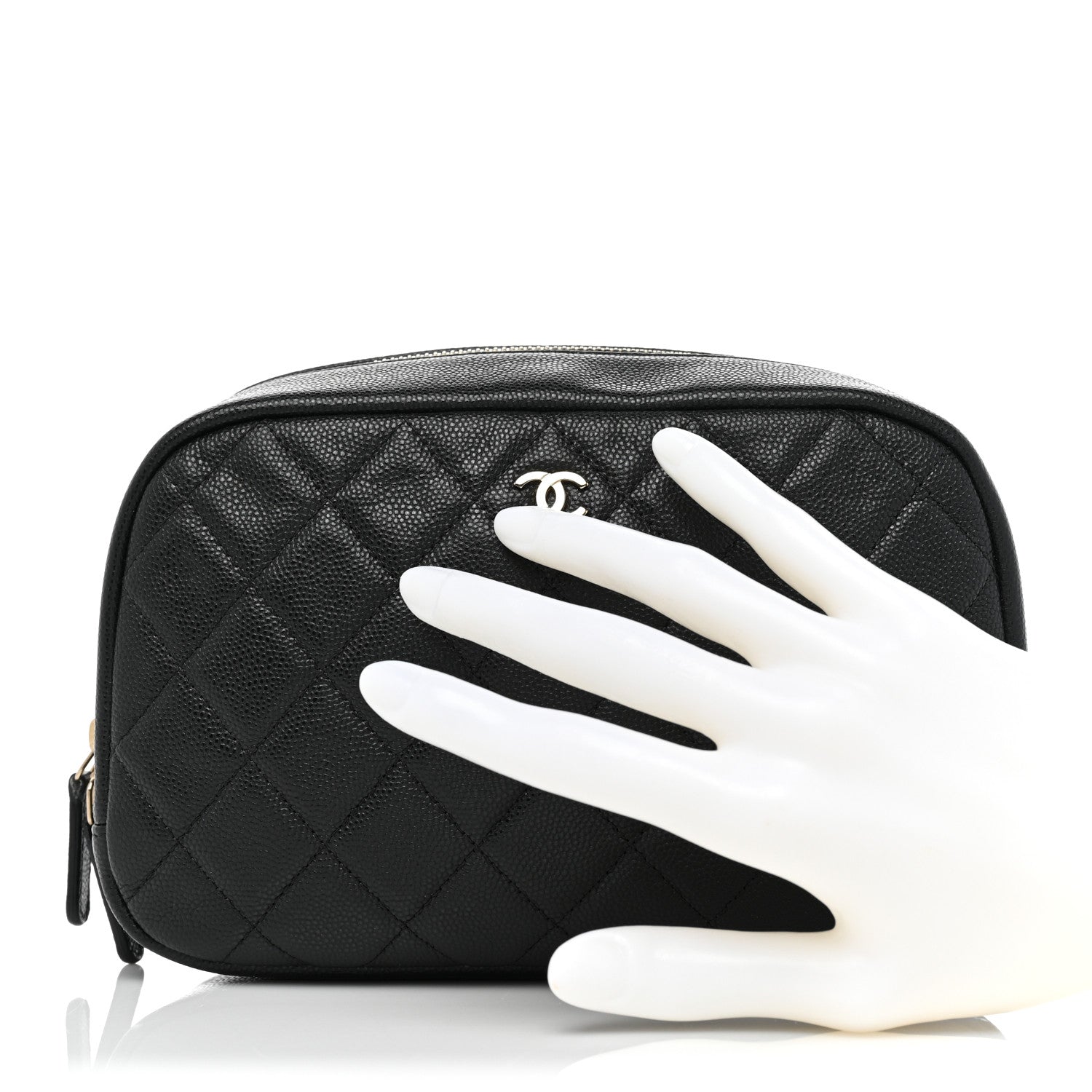 Chanel Caviar Quilted Medium Curvy Pouch Cosmetic Case Black 2 of 8