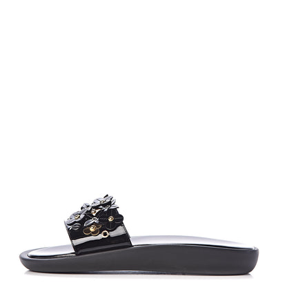 Louis Vuitton Patent Sunbath Flower Slide Sandals 36 Black 1 of 7