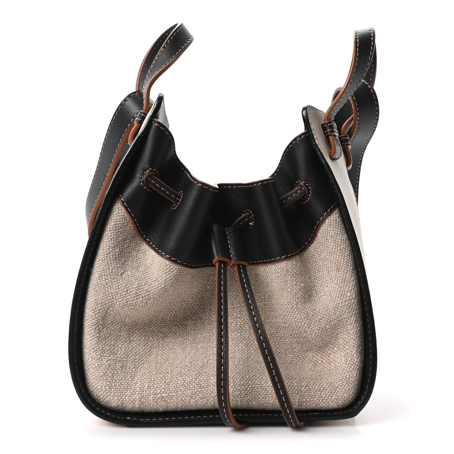 Calfskin Canvas Mini Hammock Shoulder Bag Mink Black