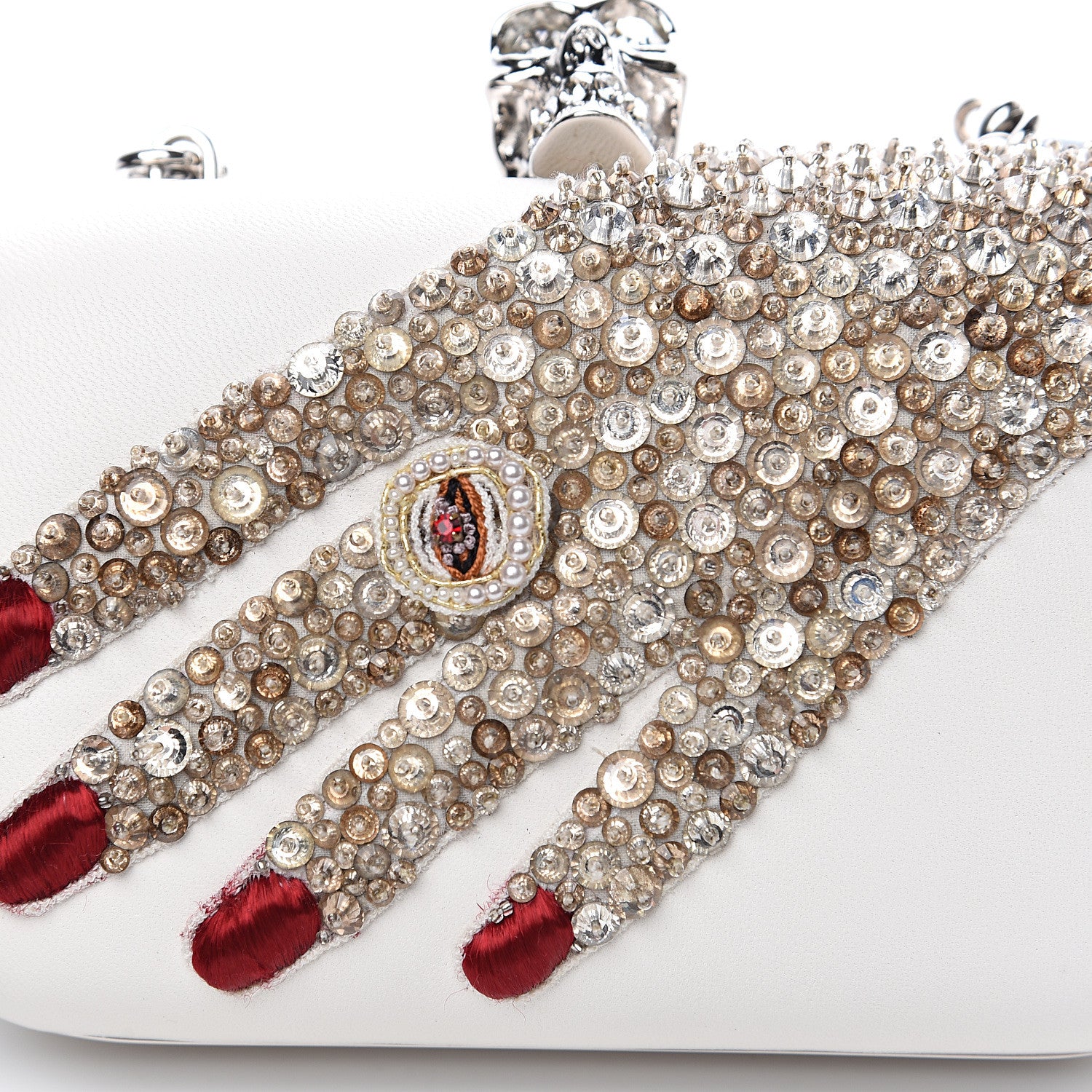 Alexander McQueen Nappa Silk Hand Appliqued Skull Box Clutch Ivory 9 of 10