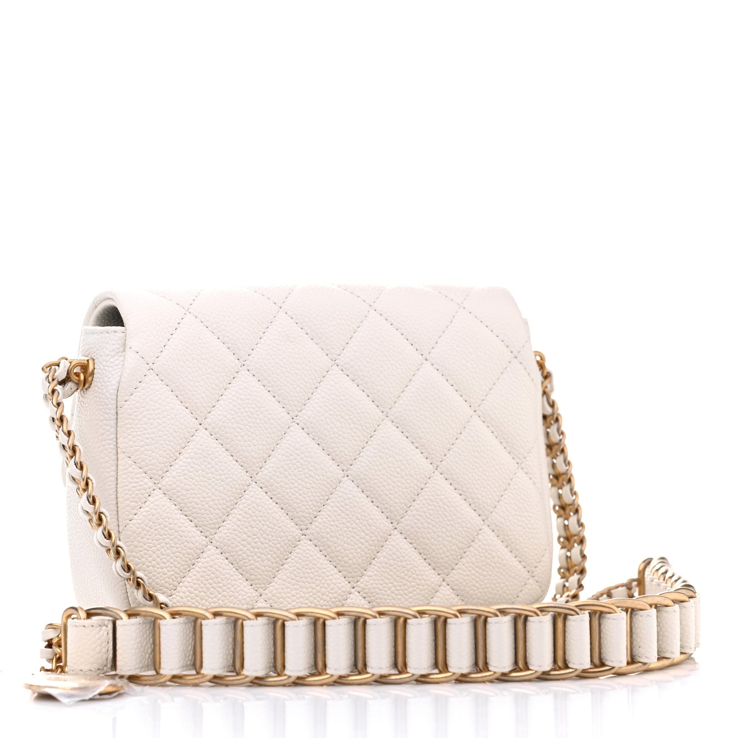 Caviar Quilted Mini Chain Soul Flap White