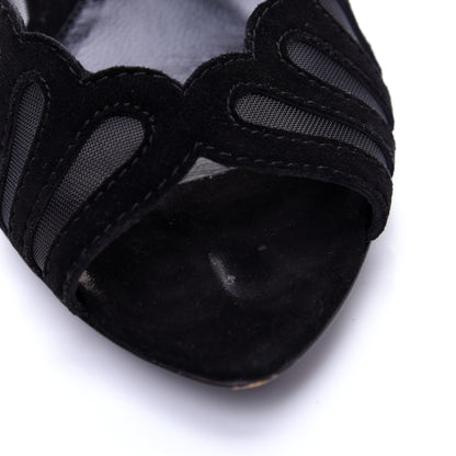 Fendi Suede Mesh Slingback Heel Sandals 39 Black 9 of 12
